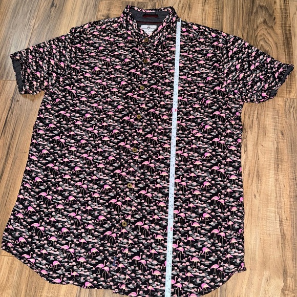 Flamingo Print Short Sleeve Button Down Shirt - Picture 2 of 4